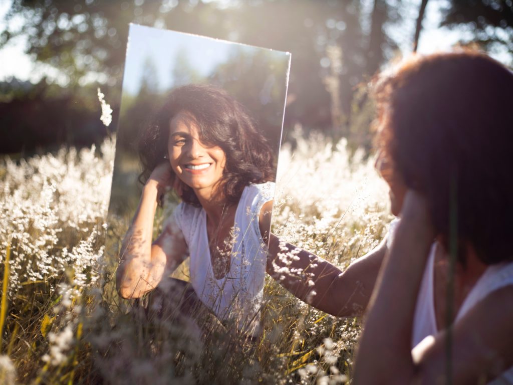 looking in mirror