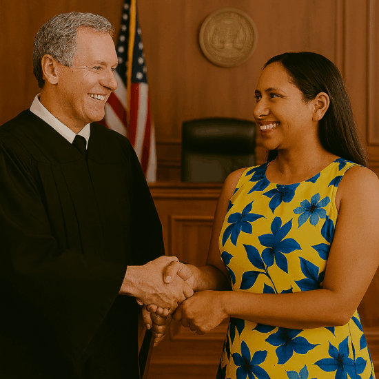 Judge and Applicant Shaking Hands